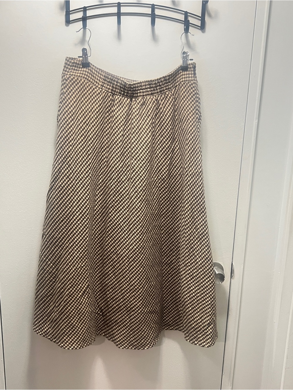 Houndstooth Pleated A Line Skirt with Pockets